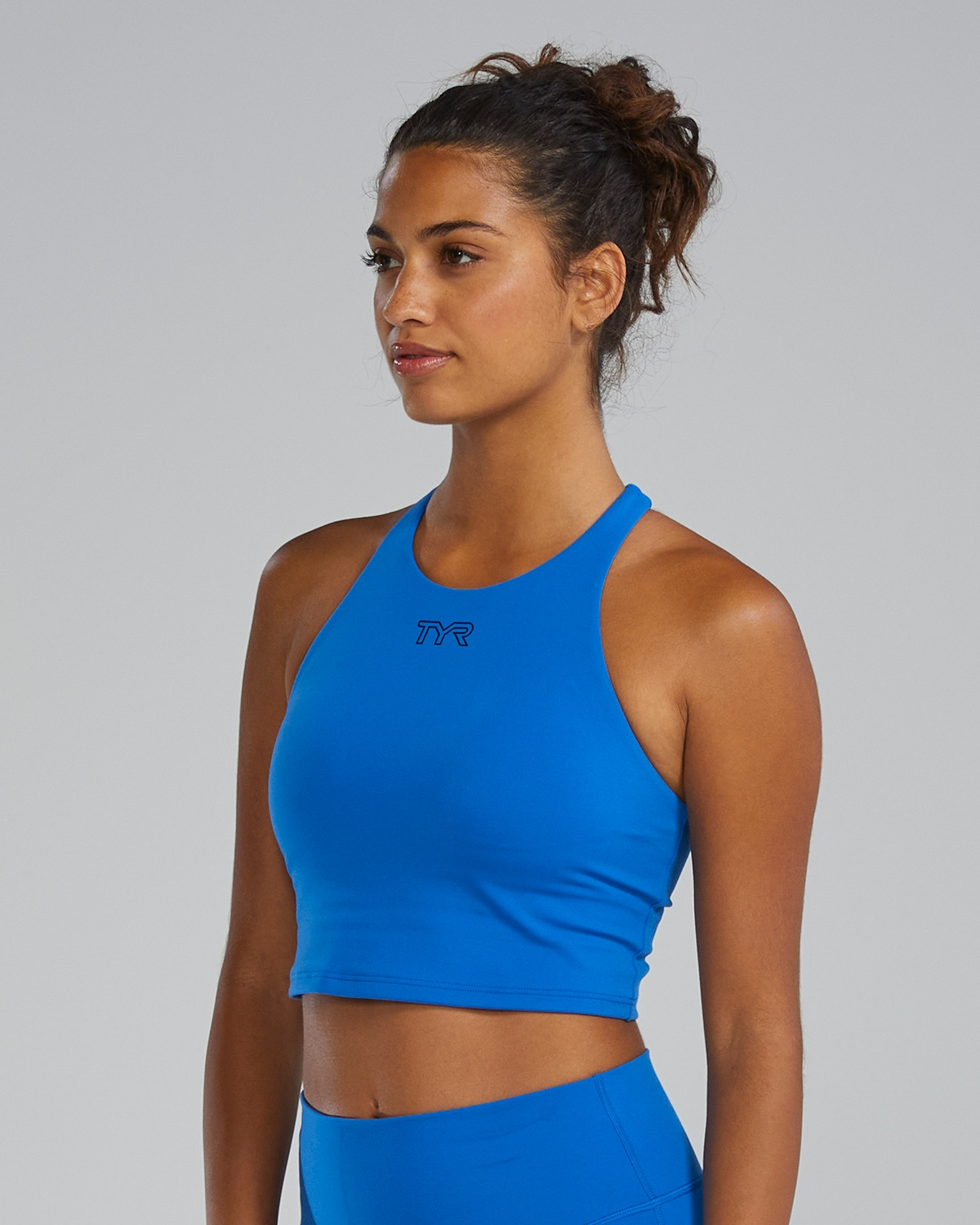 TYR | Cropped High Neck Sports Bra Cobalt
